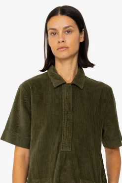 A-Line Zip Dress - Olive Cord