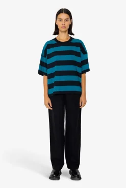 Boyfriend T-Shirt - Navy Teal Stripe