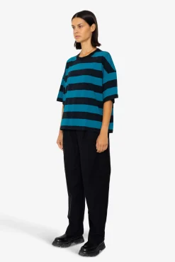 Boyfriend T-Shirt - Navy Teal Stripe