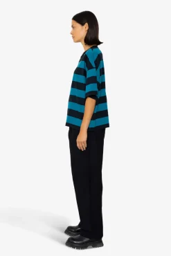 Boyfriend T-Shirt - Navy Teal Stripe