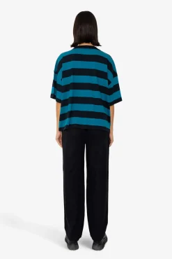 Boyfriend T-Shirt - Navy Teal Stripe
