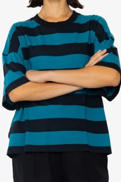 Boyfriend T-Shirt - Navy Teal Stripe
