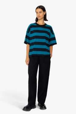 Boyfriend T-Shirt - Navy Teal Stripe