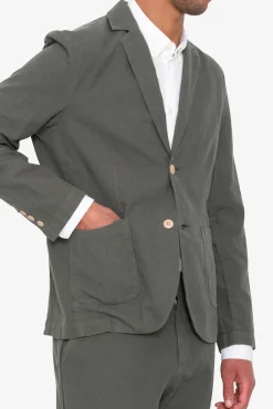 Cotton Linen Blazer - Dark Sage