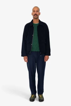 Cropped Winter Coat - Navy Brushed Wool