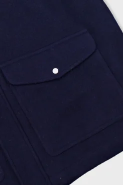 Cropped Winter Coat - Navy Brushed Wool