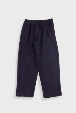 Drawcord Baggy Pants - Navy Wool Twill