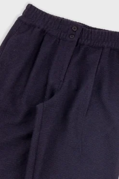 Drawcord Baggy Pants - Navy Wool Twill