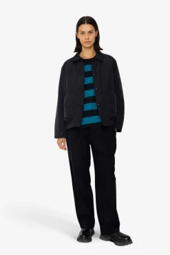 Drawcord Baggy Pants - Soft Black Brushed Stripe
