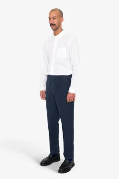 Fixed Waistband Cotton Linen Trouser - Navy