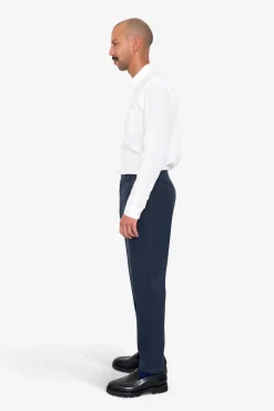 Fixed Waistband Cotton Linen Trouser - Navy