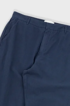 Fixed Waistband Cotton Linen Trouser - Navy