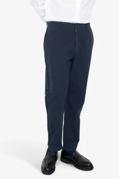 Fixed Waistband Cotton Linen Trouser - Navy