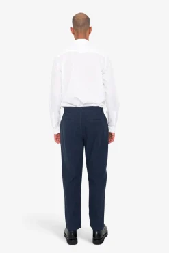 Fixed Waistband Cotton Linen Trouser - Navy