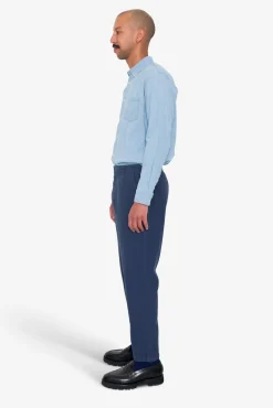 Fixed Waistband Cotton Linen Trouser - Soft Navy