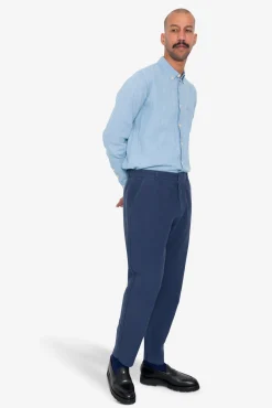 Fixed Waistband Cotton Linen Trouser - Soft Navy