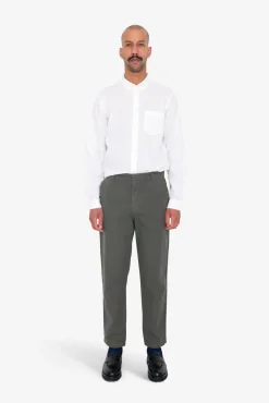 Fixed Waistband Cotton Linen Trouser - Dark Sage