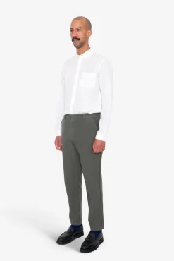 Fixed Waistband Cotton Linen Trouser - Dark Sage