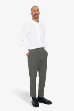 Fixed Waistband Cotton Linen Trouser - Dark Sage
