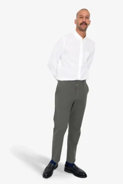Fixed Waistband Cotton Linen Trouser - Dark Sage