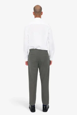 Fixed Waistband Cotton Linen Trouser - Dark Sage