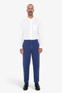 Fixed Waistband Cotton Linen Trouser - Deep Blue