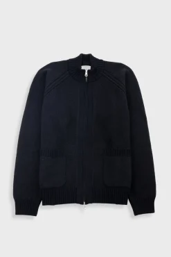 Knitted Zip Through Bomber - Black