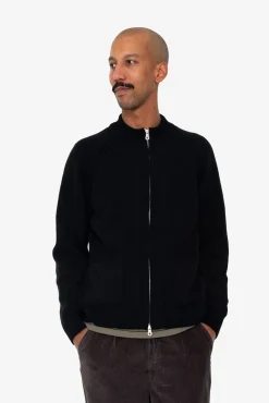 Knitted Zip Through Bomber - Black