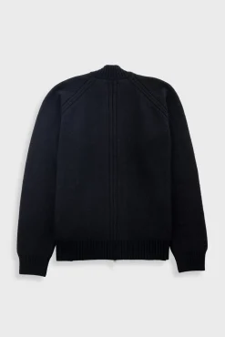 Knitted Zip Through Bomber - Black