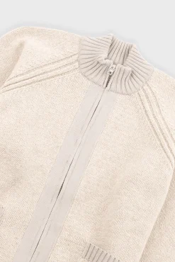 Knitted Zip Through Bomber - Stone