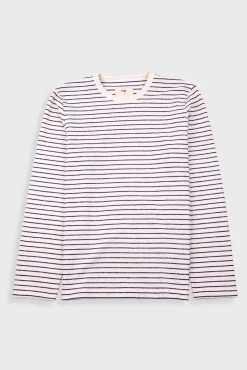Long Sleeve Textured Striped T-Shirt - Ecru / Navy
