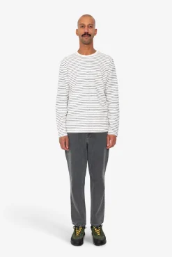Long Sleeve Textured Striped T-Shirt - Ecru / Navy