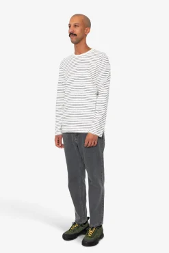 Long Sleeve Textured Striped T-Shirt - Ecru / Navy