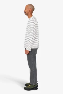 Long Sleeve Textured Striped T-Shirt - Ecru / Navy