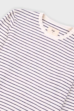 Long Sleeve Textured Striped T-Shirt - Ecru / Navy