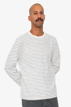 Long Sleeve Textured Striped T-Shirt - Ecru / Navy