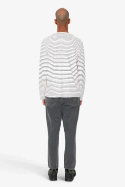 Long Sleeve Textured Striped T-Shirt - Ecru / Navy