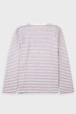 Long Sleeve Textured Striped T-Shirt - Ecru / Navy