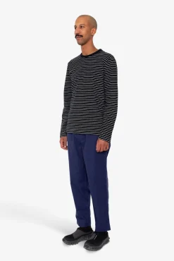 Long Sleeve Textured Striped T-Shirt - Black / Ecru
