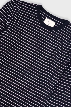 Long Sleeve Textured Striped T-Shirt - Black / Ecru