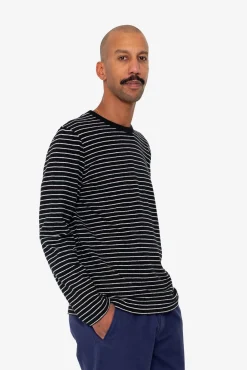 Long Sleeve Textured Striped T-Shirt - Black / Ecru