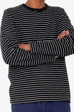 Long Sleeve Textured Striped T-Shirt - Black / Ecru