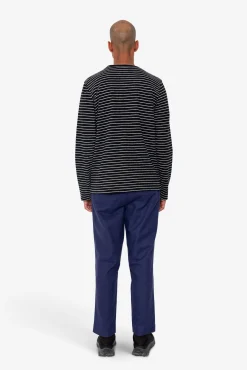 Long Sleeve Textured Striped T-Shirt - Black / Ecru