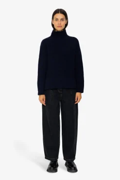 Open Funnel Neck Jumper - Navy