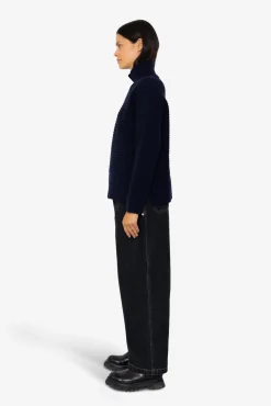 Open Funnel Neck Jumper - Navy