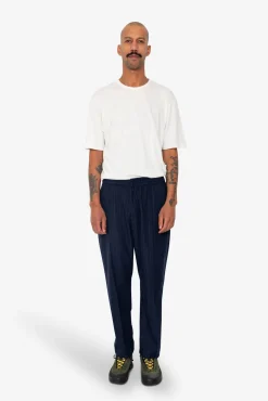Pintuck Trouser - Navy Wool Stripe