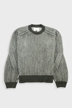 Plated Rib Crew - Olive / Ecru
