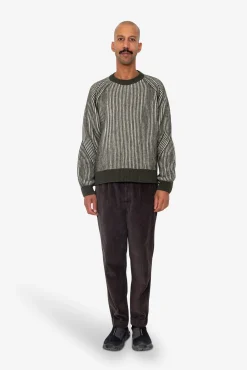 Plated Rib Crew - Olive / Ecru