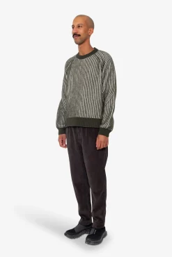 Plated Rib Crew - Olive / Ecru