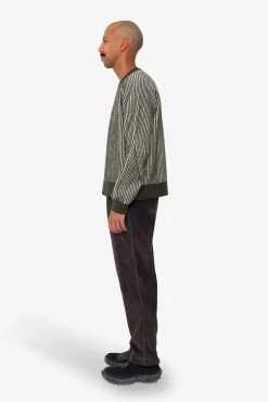 Plated Rib Crew - Olive / Ecru